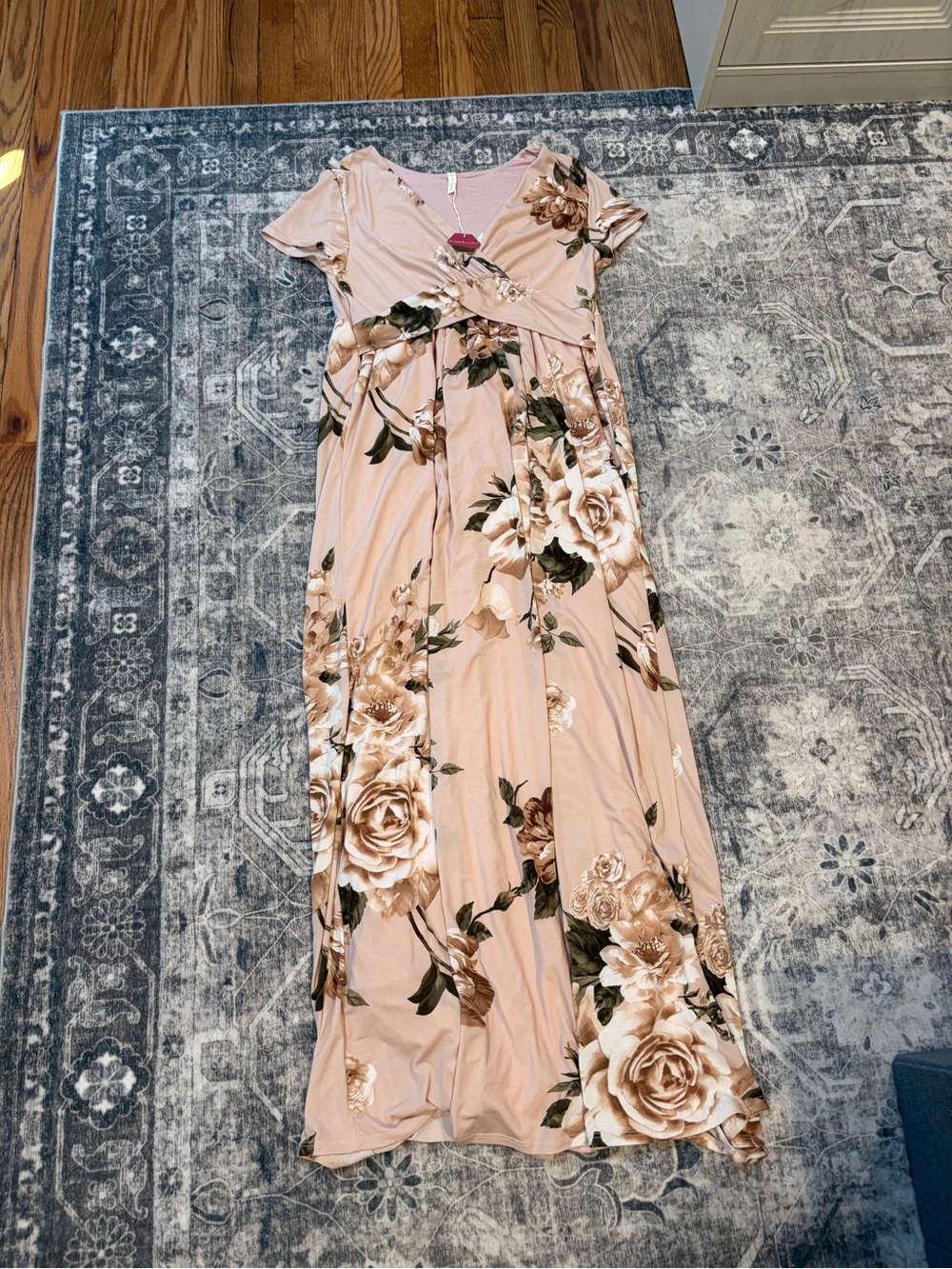 Pinkblush Blush Pink Floral Wrap Maxi Dress with Cream Roses
